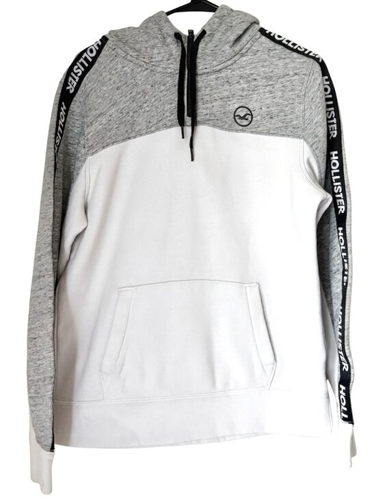 Hollister Other - Hollister Men’s Colorblock Logo Tape Sleeve Pullover Hoodie Gray White Size M